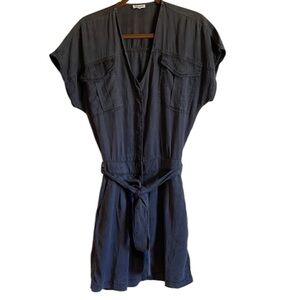 Modern Minimalist Utility Tencel Dress XS Blue Workwear Contemporary Neutral